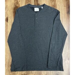 Billy Reid Mens Speckled Gray Long Sleeve Henley Shirt Cotton Blend Men's L